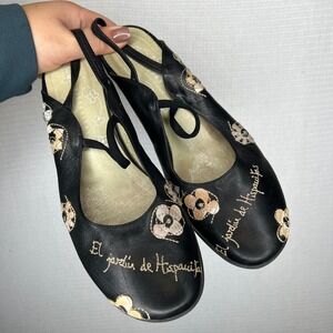 El‎ Jardin de Hispanitas Flats Embroidered Black Leather Slingback Shoes Size 7